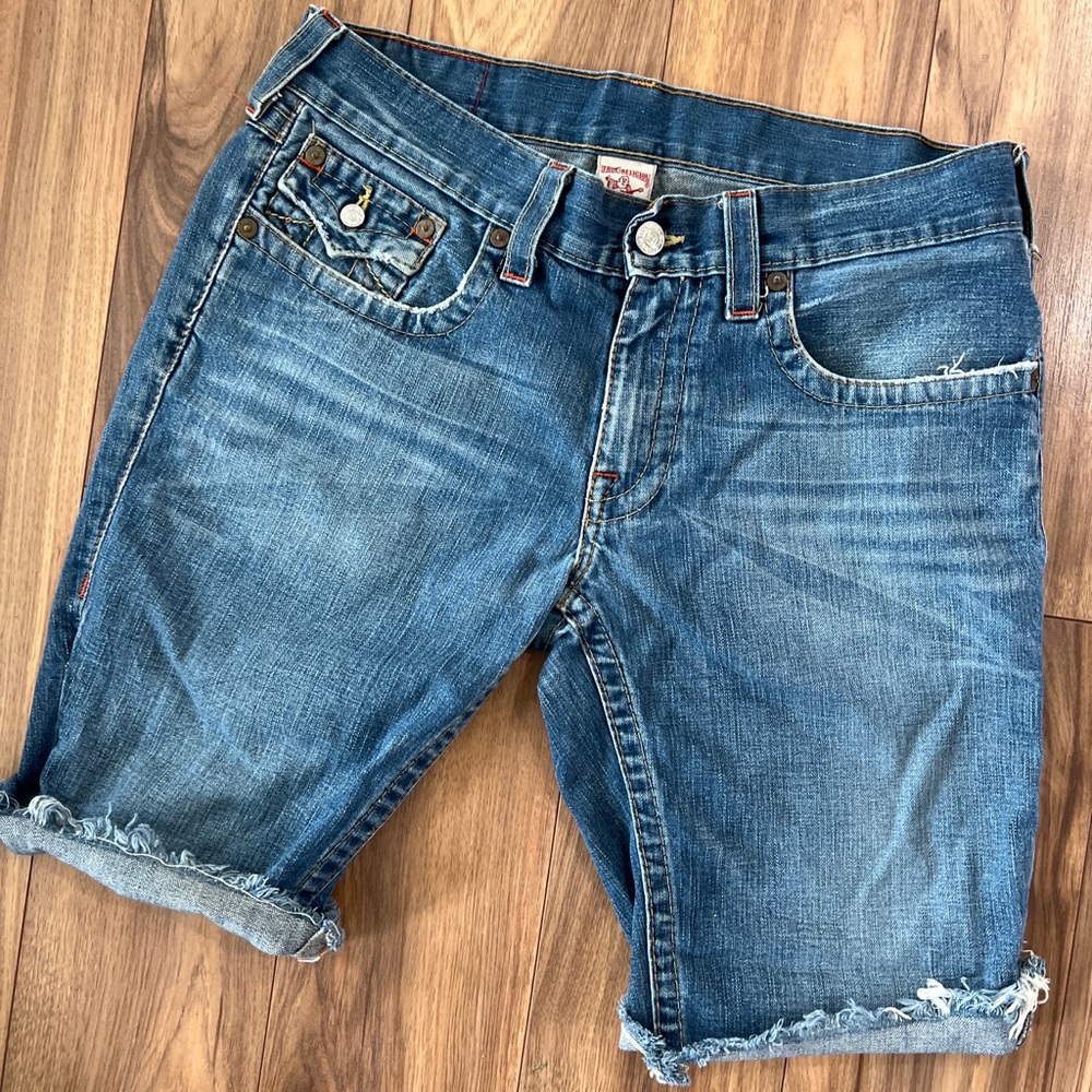True Religion Billy Custom Distresses Denim Shorts